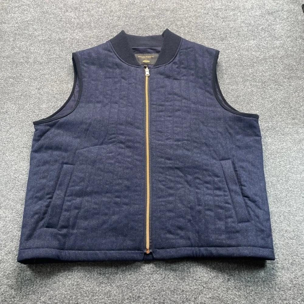 Private White V.C. Jaguar Vest Mens XXL Navy Blue Quilted Wool Gilet England